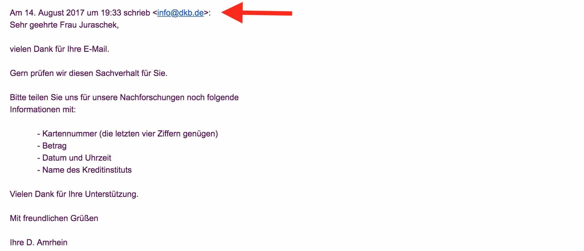 2 DKB Cash Test Service Support Antwort