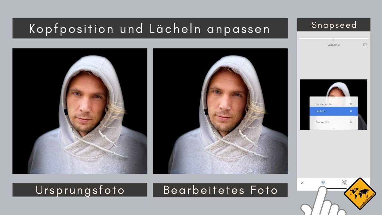 iPhone Bilder bearbeiten Kopfposition lächeln Snapseed App