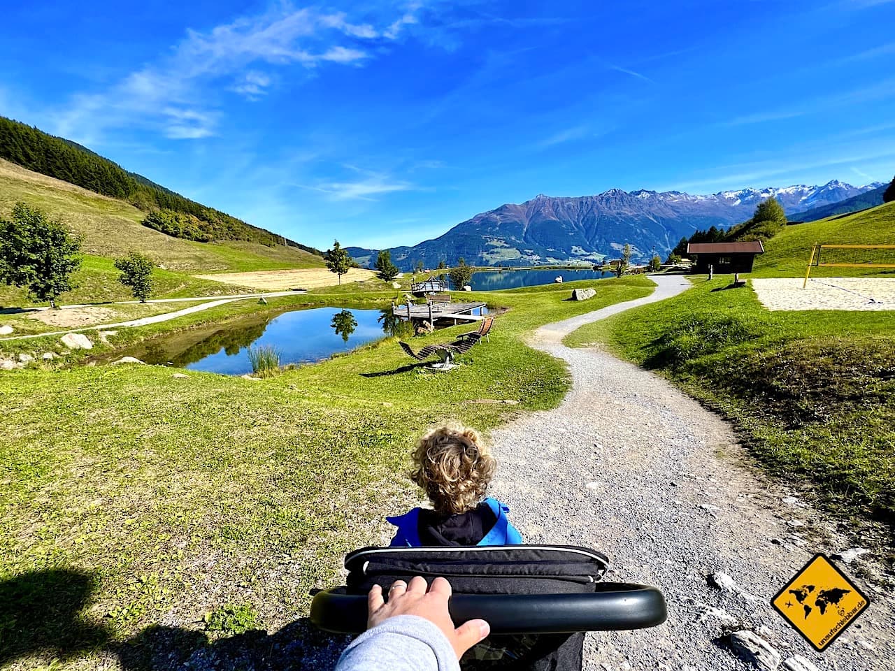 Wandern mit Kinderwagen Wolfsee Fiss Österreich