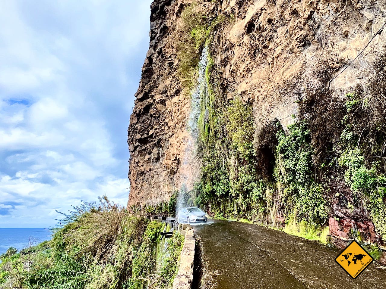 Madeira Sehenswürdigkeiten Wasserfall Strasse Auto
