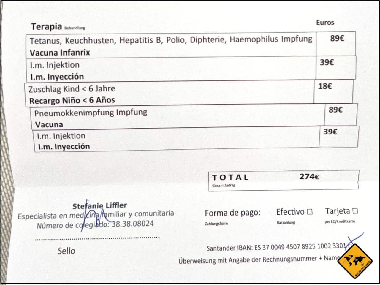 Baby Impfung Teneriffa Privatarzt Kosten