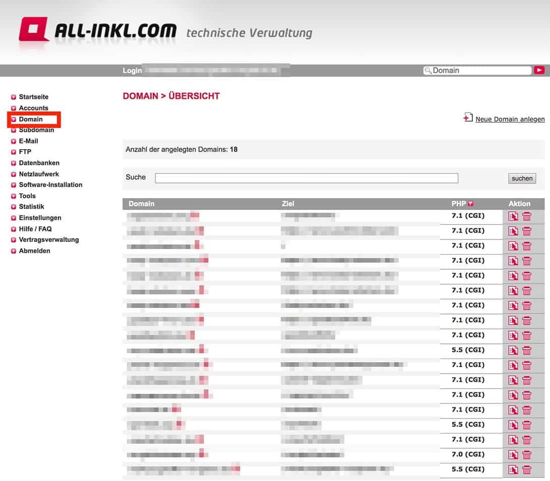 All-Inkl Domain Verwaltung KAS