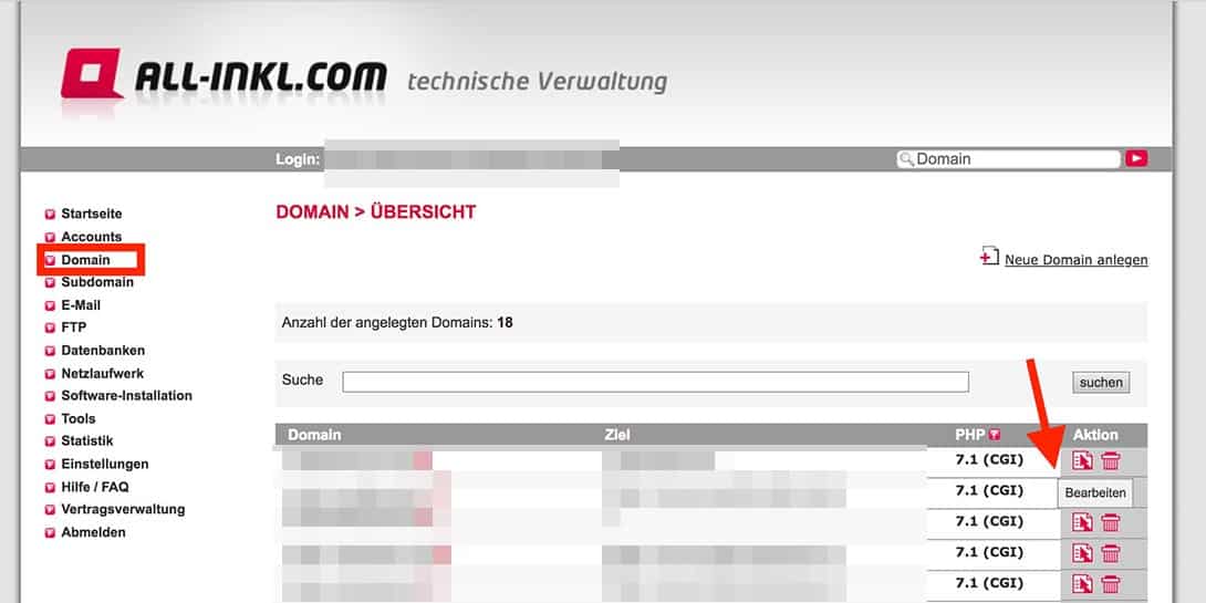 All-Inkl Domain bearbeiten