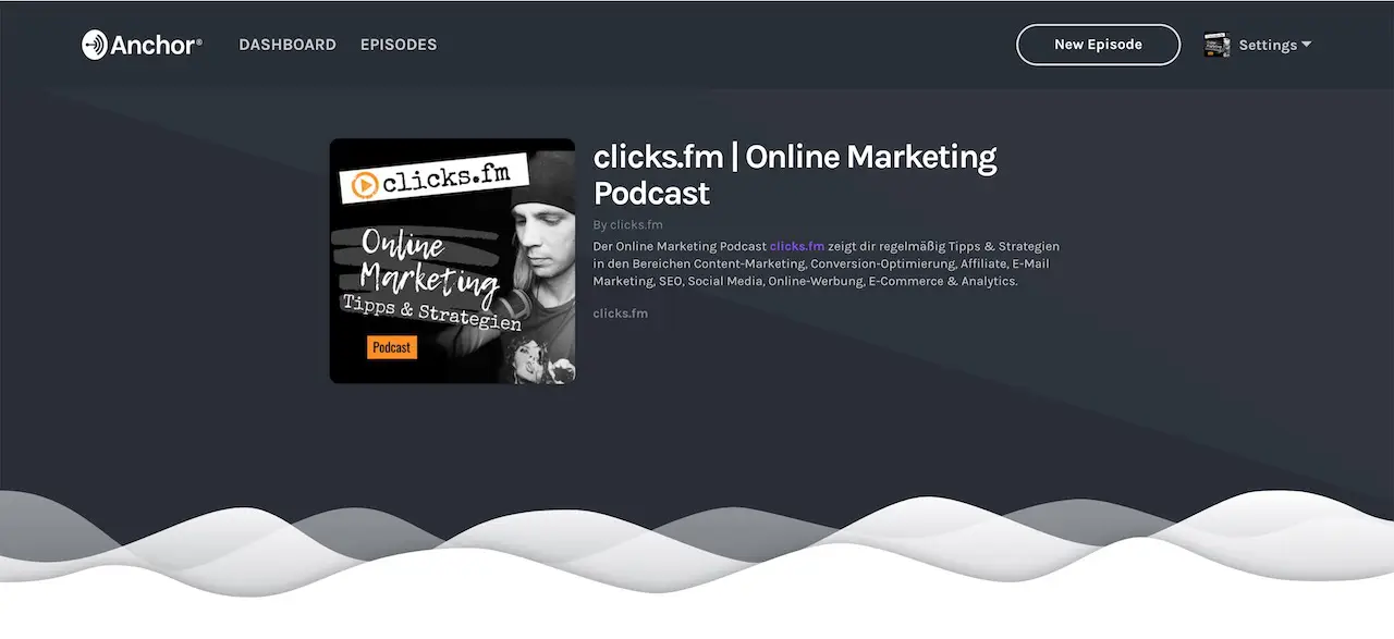 Anchor clicks.fm Publisher Seite