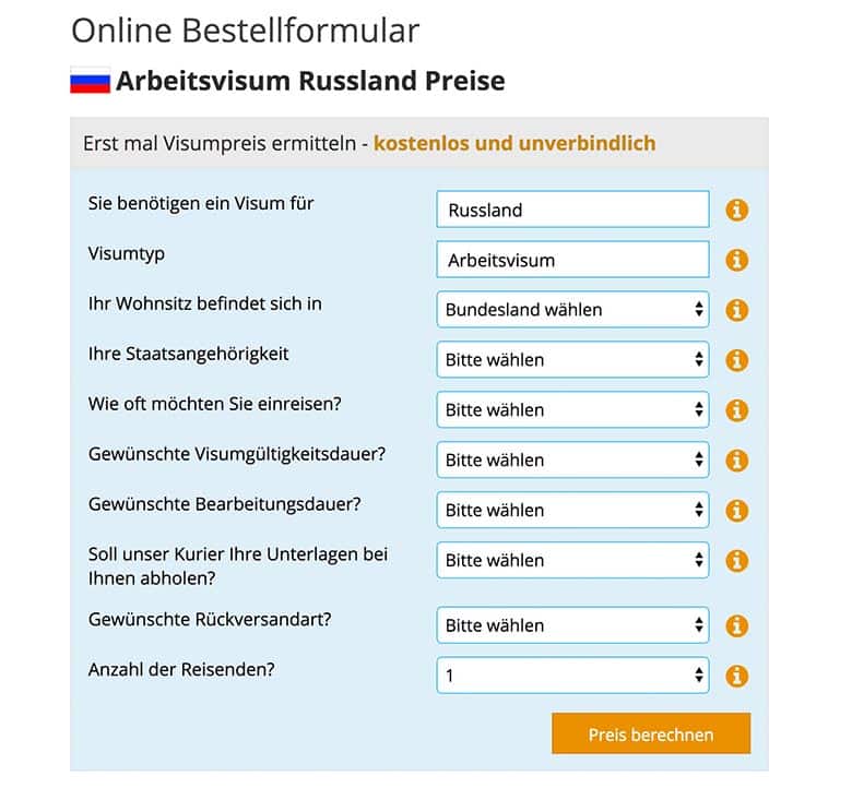 Arbeitsvisum Russland Antrag Visabox