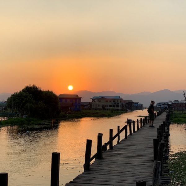 Brücke Inle See Myanmar Sonnenuntergang