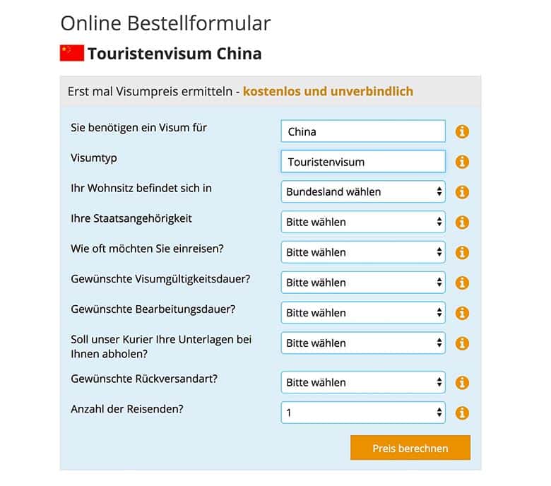 China Visum Antrag Formular Touristenvisum