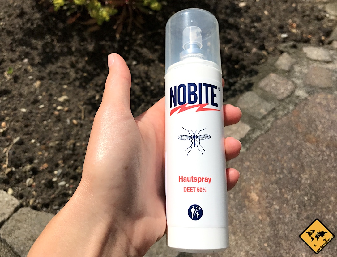 Das DEET Mückenspray von NOBITE enthält 50% DEET, was du vorne auf der Flasche auch direkt sehen kannst