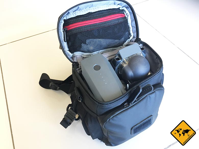 DJI Mavic Pro Test Reisedrohne Umhängetasche Tasche Bag von innen