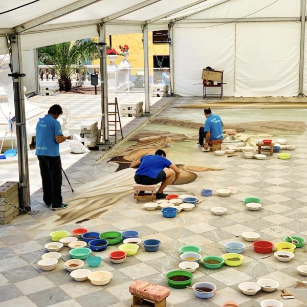 Entstehung Sandgemälde La Orotava Teneriffa