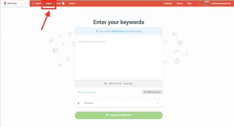 KWFinder Keyword Importer