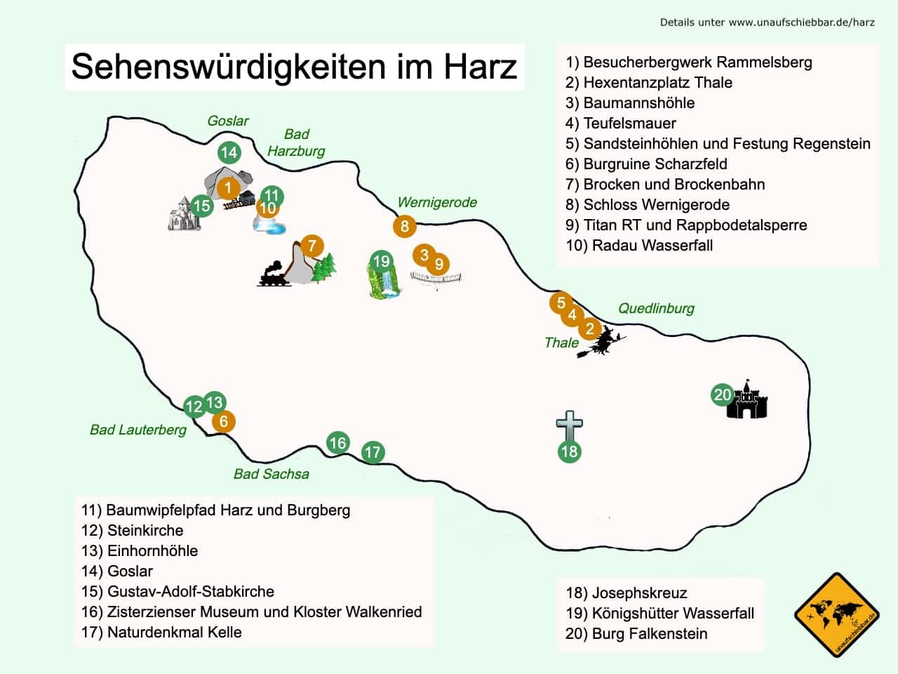 Harz Sehenswürdigkeiten Karte