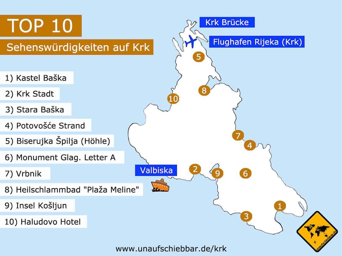 Krk Karte Ausflüge Sehenswürdigkeiten