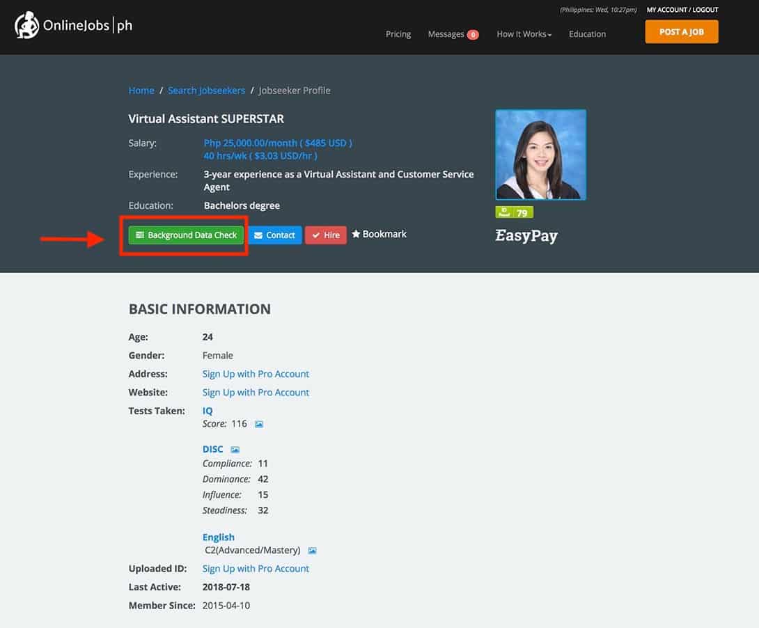 Onlinejobs.ph Background Data Check