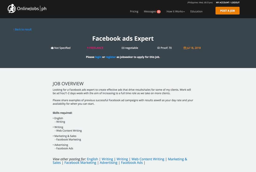 Onlinejobs.ph Jobs Facebook ads Expert