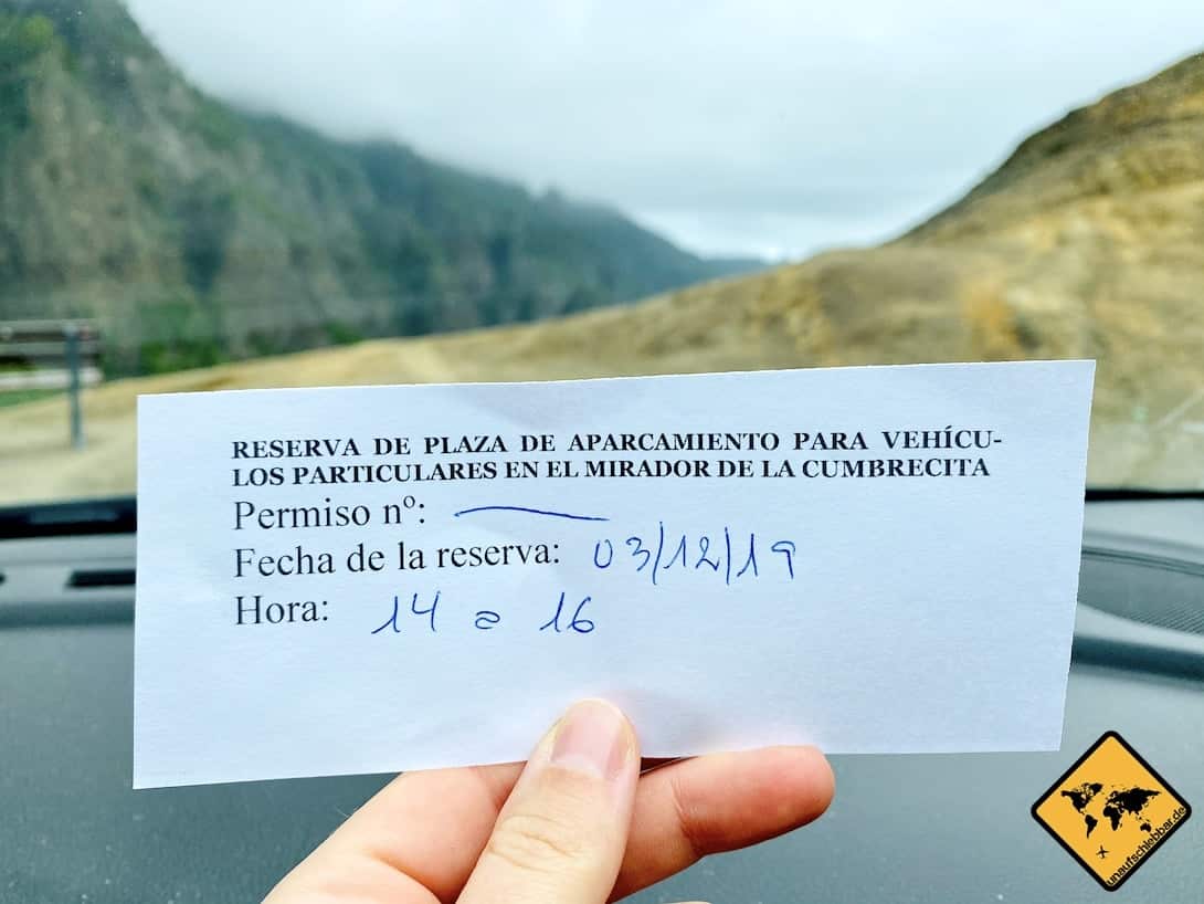 Parkticket Mirador de la Cumbrecita La Palma