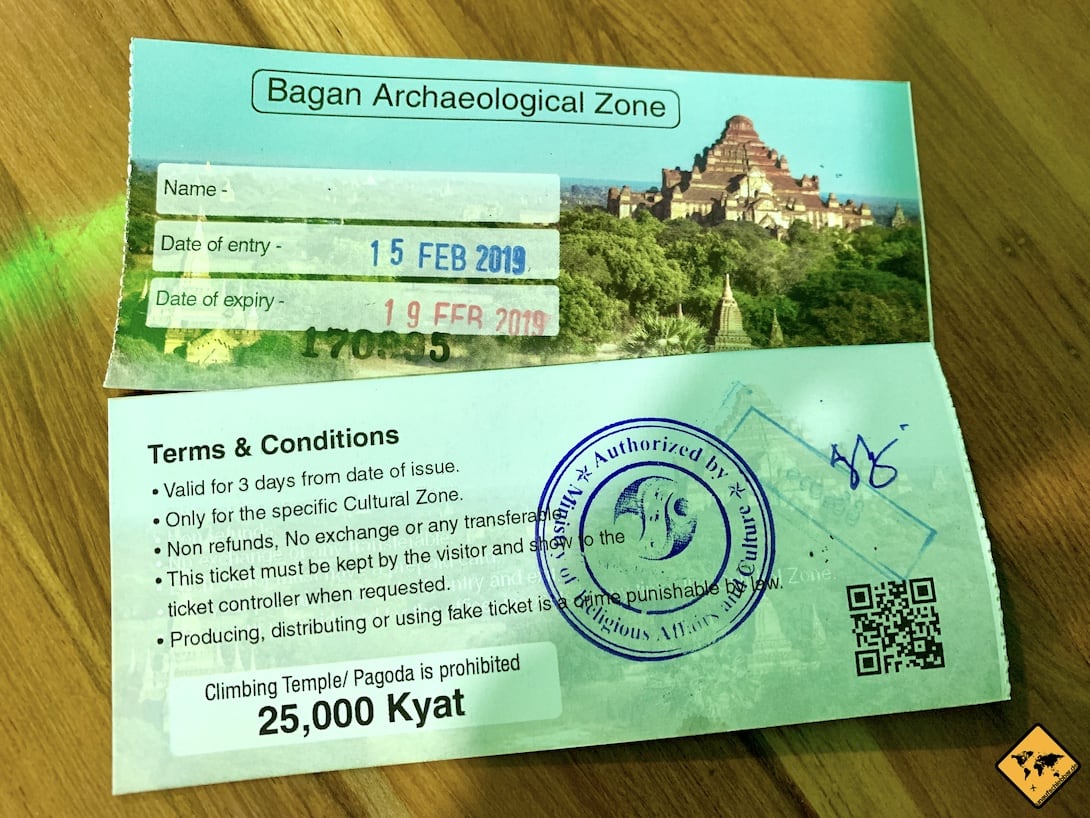 Tickets archäologische Zone Bagan Myanmar