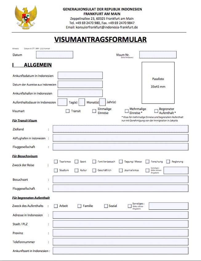 Touristenvisum Indonesien 60 Tage Antrag