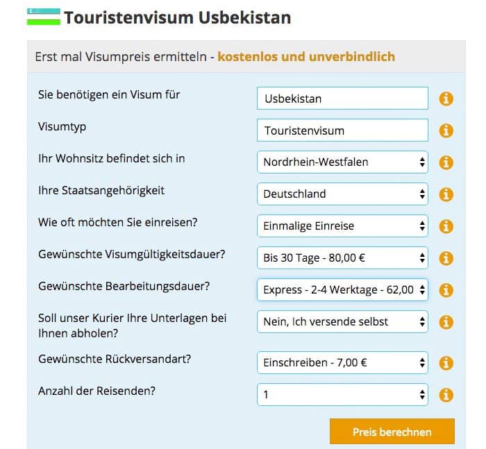 Touristenvisum Usbekistan Antrag Visabox