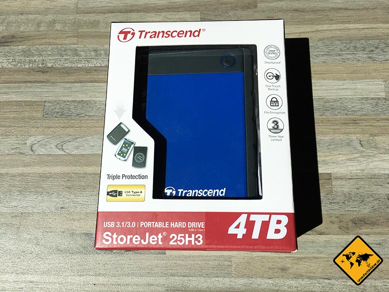 Transcend StoreJet 25h3 Test Externe Reise Festplatte Verpackung