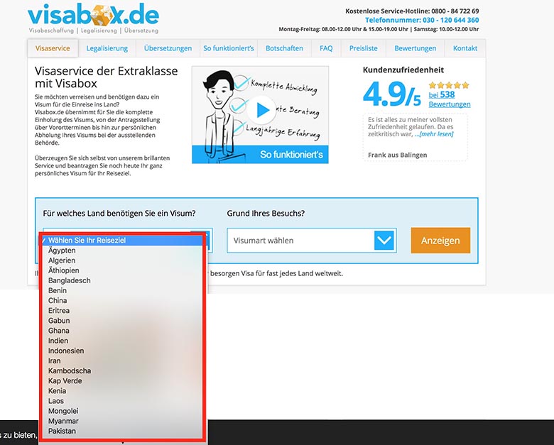 Visabox Erfahrungen Landauswahl