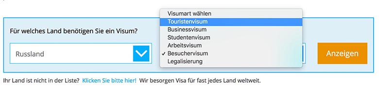 Visum Russland Visabox