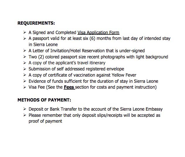 Visum Sierra Leone Visa requirements