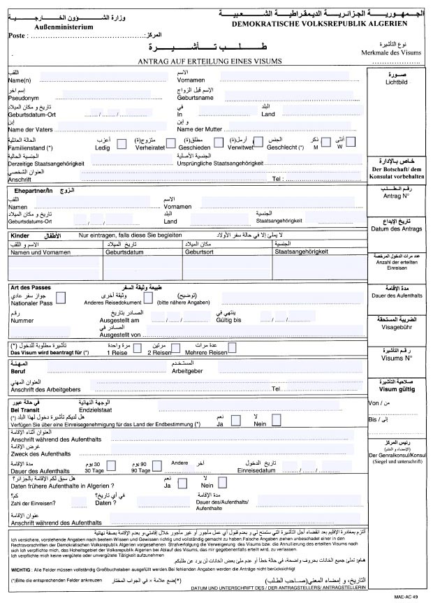 Visumantrag Algerien
