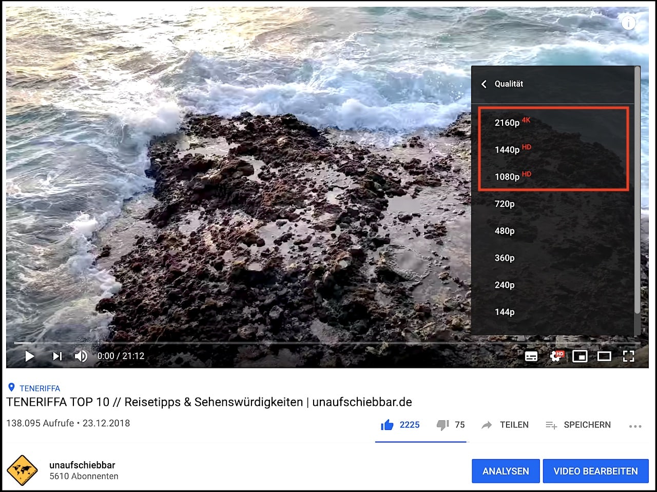 YouTube Video Qualität einstellen