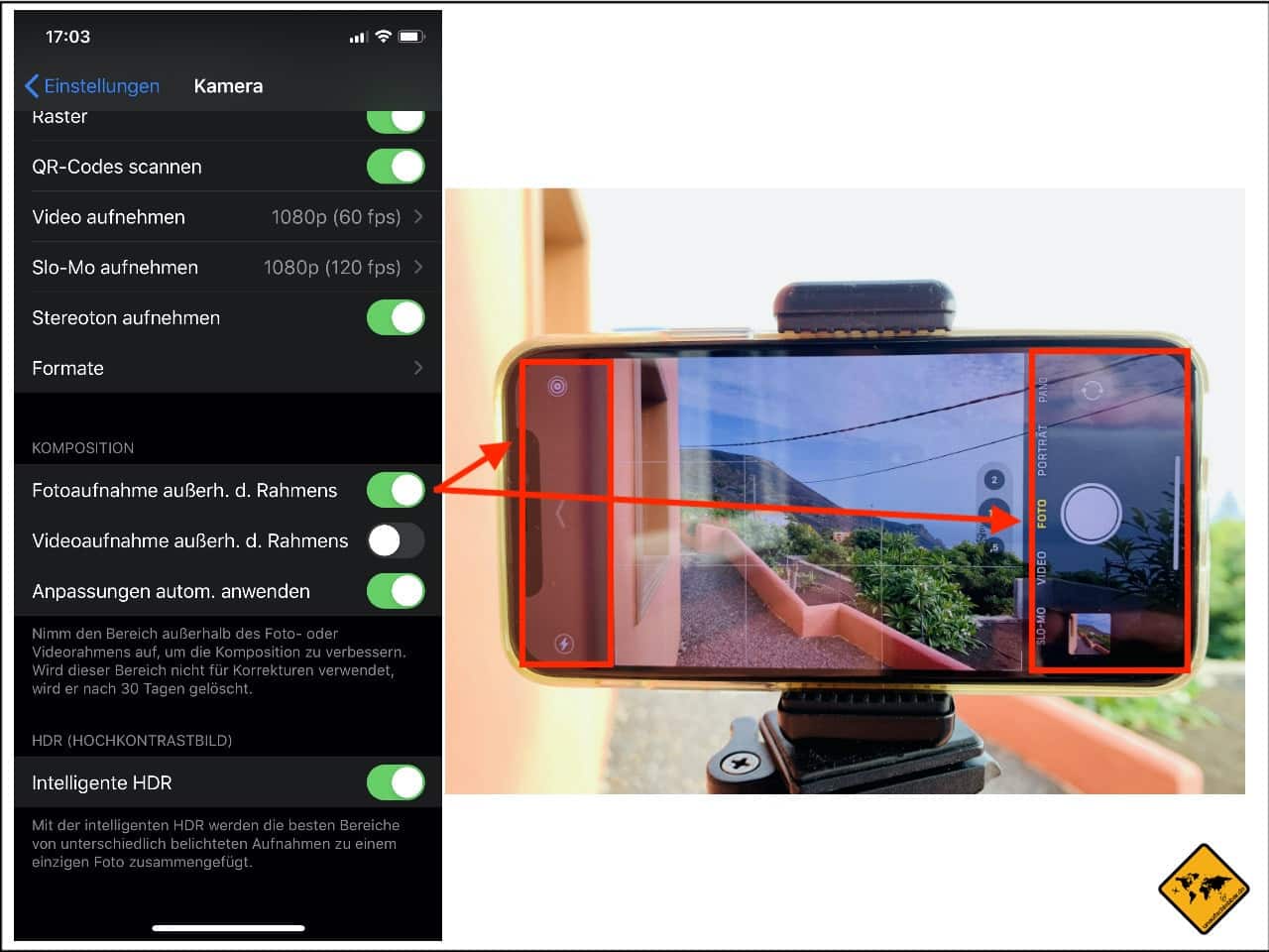 iPhone Aufnahmen außerhalb des Rahmens
