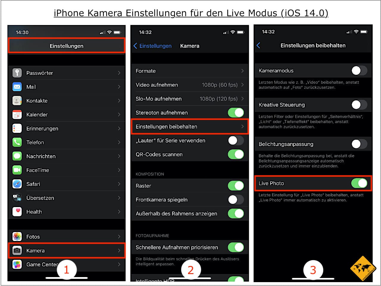 iPhone Kamera Einstellungen Live Modus steuern