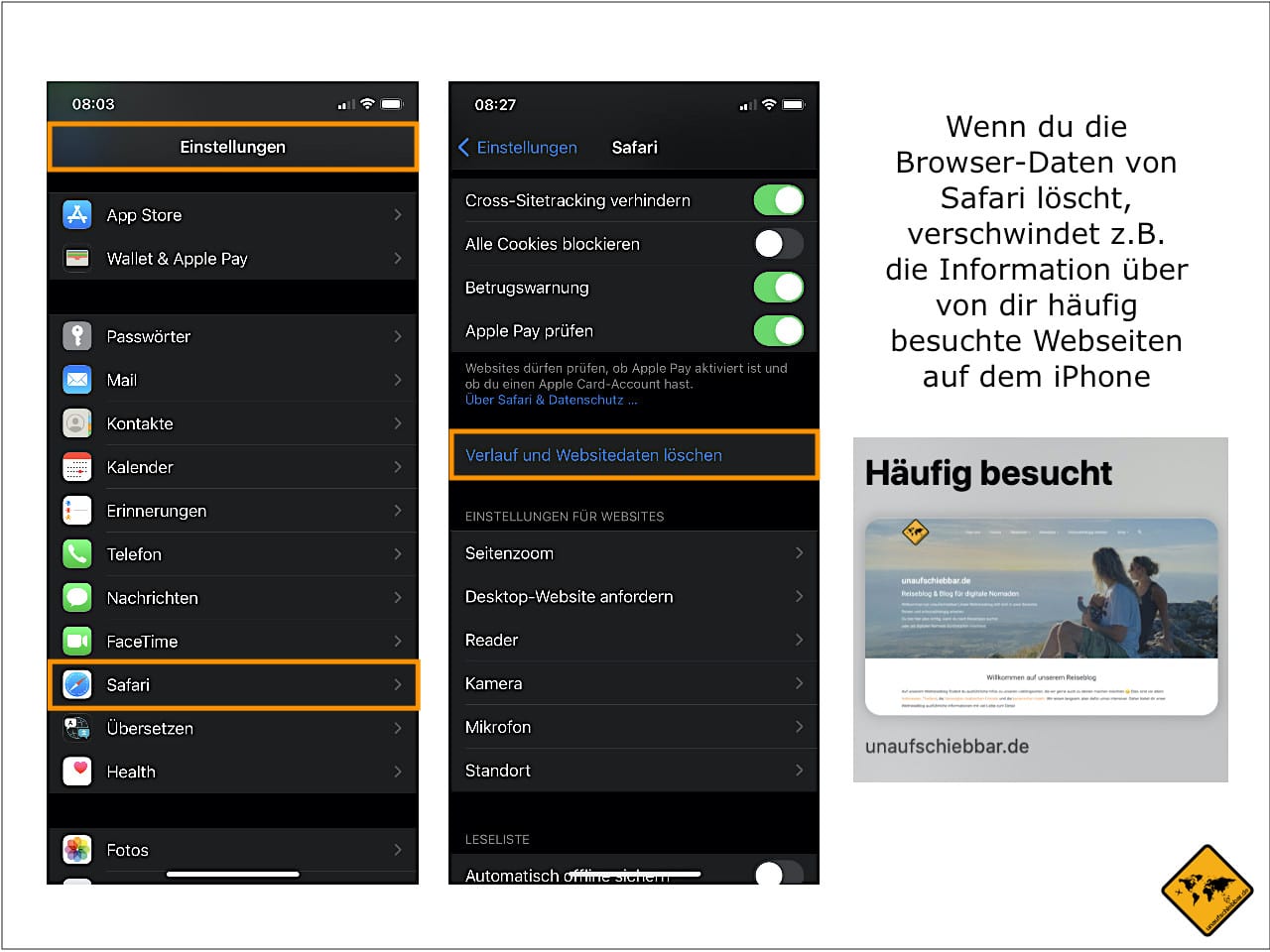 iPhone Safari Browser Daten löschen