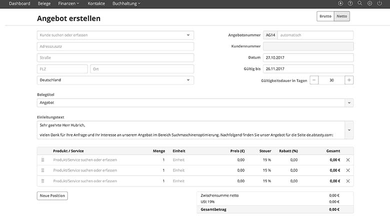 lexoffice Angebot Erstellung